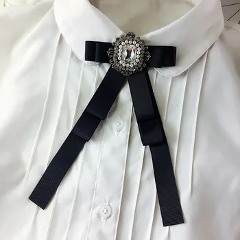 Vintage Yeni Kadın Siyah Kurdele Broş Büyük Uzun Ilmek Kristal Broş Yaka Gömlek Aksesuarları Moda Takı Çiçek