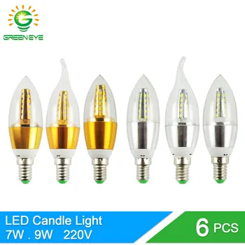 GreenEye 6Pcs E14 Mum Ampul Işığı 7w LED Lamba 220V Alüminyum Altın Gümüş Retro Sıcak Beyaz Ampul Lampara Vintage Serin LED