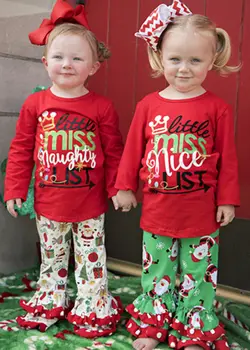 Yeni sevimli bebek çocuk Noel Bebek Kız Noel Noel Baba Uzun Kollu Üst Baskı Pantolon Set Kıyafet Elbise sevimli fırfır kıyafetler