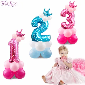 FENGRİSE Mavi Pembe Dizi Balon Doğum günün kutlu olsun Balon Doğum günü Partisi Dekorasyon Çocuklar Çocuk Kız Parti Ballon Numarası 17PCS