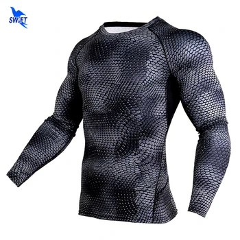 2018 Sıkıştırma T Shirt Crossfit Hızlı Kuru 3D Baskılı Uzun Kollu Deri Spor Giyim Çalışan MMA Rashguard Tayt Üstleri Mens