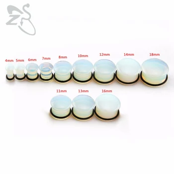 Piercing Vücut Takı Tak Tünel Seti 5~18mm Opalite Fiş ve Tüneller Doğal Taş Kulak Expander O-ring Kulak Germe Göstergesi