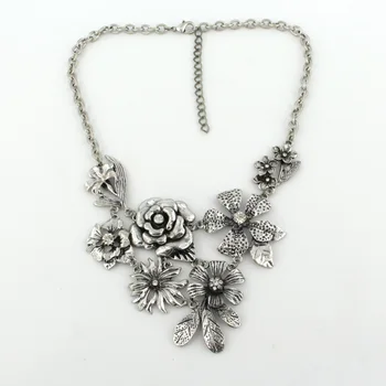 JİANXİ Yeni tasarım Moda Antika Gümüş Yaprakları Çiçek şekli kristal cam kısa zincir Kadın kolye Kolye kaplama