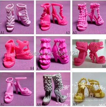 Barbie toptan bebek ayakkabıları için Barbie Bebek İçin ücretsiz Kargo,barbie bebek için 100pairs Ayakkabı, Bebek Aksesuarlar, yüksek topuklar