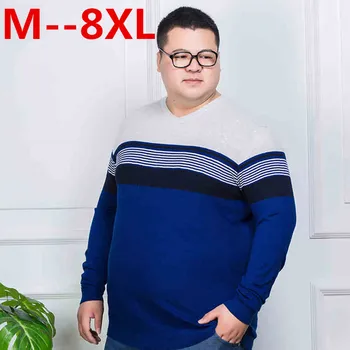 10XL 8XL 9XL 6XL 2017 Yeni Sonbahar Moda Marka Rahat Kazak O Yaka Çizgili Slim Fit Örme Erkek Kazak Ve Hırka Erkek