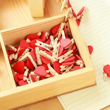 50/100pcs Kırmızı Mini Kalpler Peg Tahta Mandal Güzel Fotoğraf Klipleri Düğün Zanaat Ev Dekor YYY9137 DİY