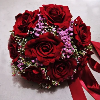2018 Gerçek Fotoğraf Kırmızı Mor Çiçek Düğün Güzel Düğün Aksesuarları Birdal Buket Buket Gül