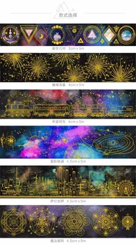 5m Yeni 1 Dün Gece ADET Yıldız Bronzlaştırıcı Serisi Dekoratif Yapışkanlı DİY Washi Maskeleme Kağıt Bant Etiket Ofis Malzemeleri