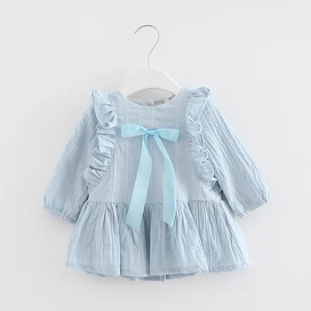 2018 Bahar Bebek Prenses Elbise yeni Doğan Bebek Kız Bebek Parti Bebek Giysileri 0-2T mavi pembe beyaz Elbise Pilili