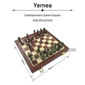 Yernea High-end Ahşap Katlanır Satranç tahtası Retro Metal Alaşım Satranç taşları Satranç Oyunu 30 30**2.7 cm Satranç tahtası Arkadaşlar Hediye Seti