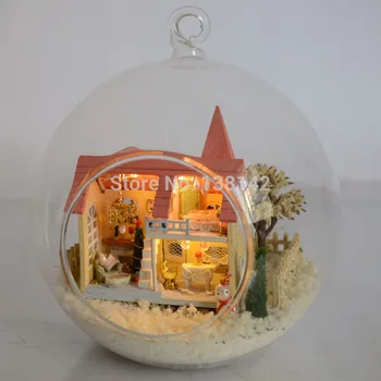 B009 DİY Cam Top Bebek Evi Minyatür Kale Ahşap Dollhouse Oyuncak Doğum günü Hediyesi - Lolita Evleri Rüya