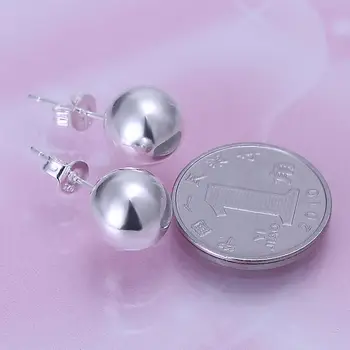 Kadın Gümüş için toptan ücretsiz kargo en düşük fiyat 925 Gümüş Moda Takı küpe kaplama 10mm top SE074 Küpe