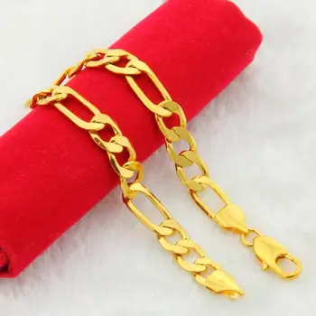 2018 YENİ 24K Saf altın rengi bilezik 6 8 10 MM zincir bilezik 20cm Erkek erkek kol zincir zincir