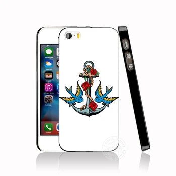 İphone 4 4s 5 5s için HAMEİNUO Çapa Kuş Dövmeleri cep telefonu kılıfı iphone 5c için 7 X 6 6 7 8 artı dava SE