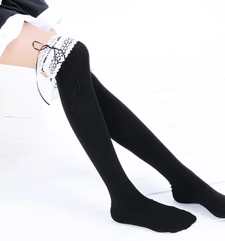 Toptan Diz Çorap 4 Renk Üzerinden Boot Pamuklu Çorap Kadınlar İçin Daha Yüksek Çorap Uyluk *Kızlar Yay Kawaii Lolita Külotlu Çorap Dantel