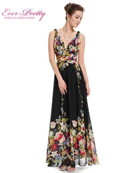 Yaz Elbiseler Seksi Çift V-boyun Seksi Kolsuz Siyah Uzun Çiçek desenli Şifon Gece Elbisesi 2017 EP09016BP İmparatorluk Bel