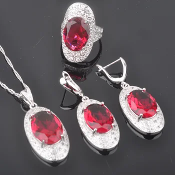 FAHOYO Muhteşem Kırmızı Zirkon Kadın Gümüş Takı Setleri Küpe/Kolye/Kolye/QZ0302 Ücretsiz Kargo Yüzük Rose