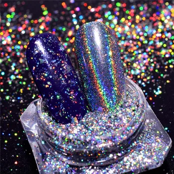 Çivi Pul Holografik Glitter Toz Galaxy Holo Çivi Bling Gökkuşağı Çivi Sanat Paillettes için 0.1 g/kutu 3D Gevreği