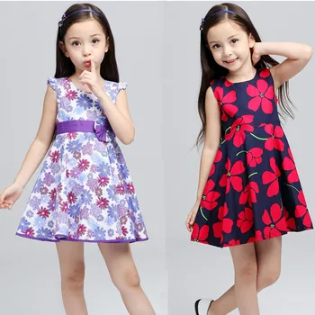 12'E bebek & çocuk kızlar çiçek baskı yaz Pamuk Prenses parti çocuk yaz rahat sevimli yay flare elbise