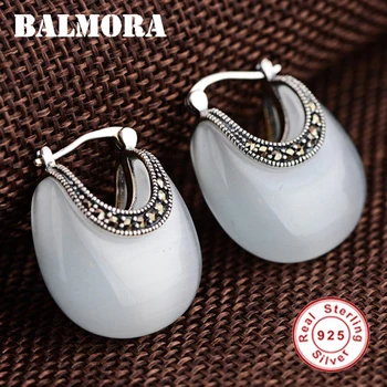 Kadınlar için BALMORA Gerçek Gümüş Takı Ay Şeklinde Opal Küpe Kadın Hediyeler Klasik Moda Takı MYS30235