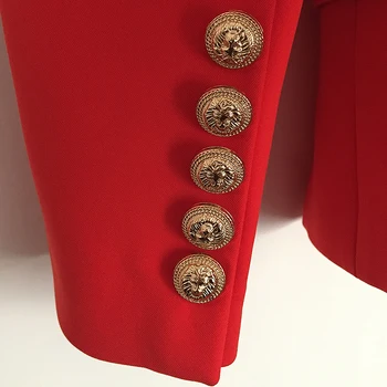 Yeni Moda Sonbahar Kış Barok Tasarımcı Blazer Kadın Metal Aslan Düğmeleri Çift Blazer Ceket Dış Ceket Kırmızı Göğüslü