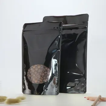 Altın siyah fermuar plastik ile oval pencere tohum atıştırmalık gıda paketleme çantası zip kilit çanta, lamine çanta stand up