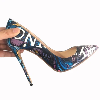 Carollabelly Kadınların Yüksek Topuklu Ayakkabı Baskılı Pompaları Kadın Seksi Ayak Düğün Ayakkabıları Yüksek Topuklu Ayakkabı Kadın Parti Ayakkabı 12CM Sivri