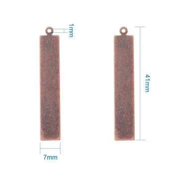 Pandahall Dikdörtgen Metal Etiket Pirinç Boş Etiketi Kolye Damgalama Kırmızı Copper41x7x0 10 adet.3 mm, Delik: 1mm