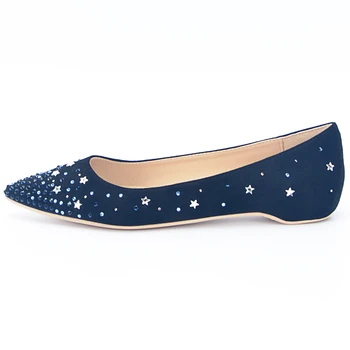 Stylesowner Bling Rhinestone Kadın Rahat Ayakkabılar Glitter Kristal Ayak Kayma Sivri Topuklu Kadın Düğün Ayakkabı Flats