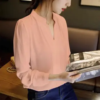Bahar Zarif OL Gömlek Yaz Kadın Şifon Bluz Bayanlar Beyaz Gömlek Bayan Ofis Artı Boyutu S4
