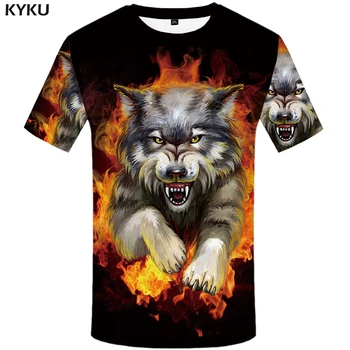 KYKU Marka Alev T Shirt Kurt T-shirt Agresif Öfke Gömlek T Shirt 3d Hayvan T-shirt Erkekler Rahat Gömlekler Hip Hop 2017 Homme