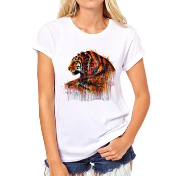 Marka Ünlü Mürekkep Boyama Kaplanlar 4 T-Shirt Causul Kadın T-Shirt Hip Hop Yeni O-Boyun Kaplan 3D Baskılı Kız T-Shirt 82H-#Baskı
