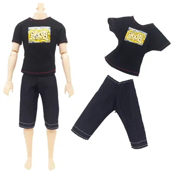 Barbie'nin Erkek arkadaşı Ken Doll Erkek İçin Kısa Ken Doll Siyah T İçin yakışıklı Gündelik Giyim-Gömlek + Kot Pantolon Elbise Bebek