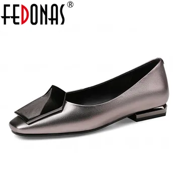 FEDONAS 2018 Yeni Moda Kadın Hakiki Deri Ayakkabı Kare Ayak İnce Yüksek Topuklu Lüks Ayakkabı Kadın Düğün Büyük Boy Pompa