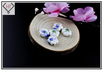 10 adet Çiçek el Yapımı DİY Takı İçin Düz Mavi Çiçek Delik 3mm 15 mm Porselen Seramik Boncuk Baskılı: