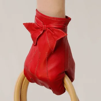 Promosyon 2018 Sınırlı Kadın Eldiven Bilek Yay-knot Koyun derisi Eldiven Katı Moda Gerçek Hakiki L055PQ Sosu İçin Deri