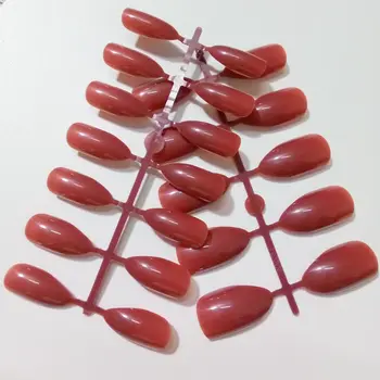 Yanlış Stiletto Tırnak Uçları Çikolata Kırmızı Şarap Akrilik Tırnak Uçları Tam Kapak Tırnak Makyaj Salonu Ürün E198