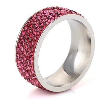 NİBA 5 Satır Satır Renkli Kristal Takı Kadın Çelik Nişan/Nikah yüzüğü Paslanmaz