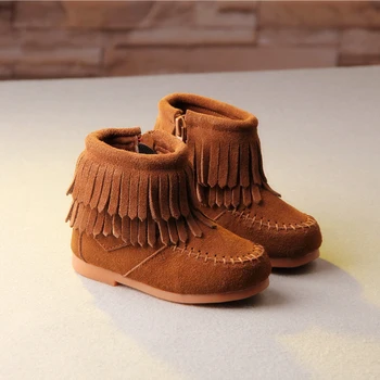 Bebek Kızlar Sıcak Çizmeler Çocuklar için Kış Yeni Çocuk Ayakkabıları Hakiki Deri Mat Çift Püskül Kız Bot KS133 Bot