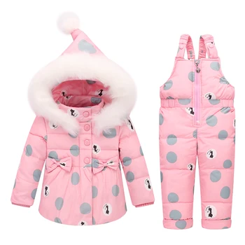 2-4yrs Çocuk için Ceket Palto Kış Park 2017 Kış Sıcak Çocuk Tulumu Bebek kar kıyafetini Doğa Kürk %90 Ördek Tulum