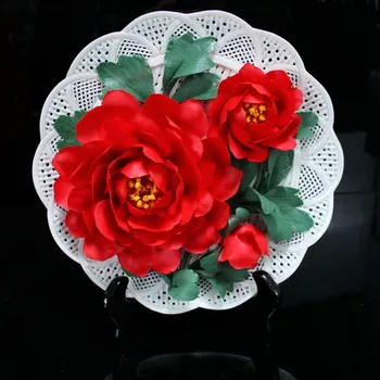 Luoyang kırmızı şakayık el yapımı sanat seramik çiçek ulusal güzellik ve mis koku decora Döşeme plakası Evde asılı içi boş