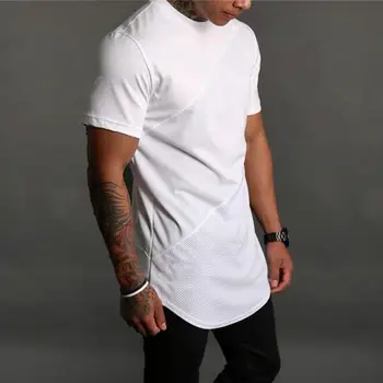 Muscleguys Mens Katı uzun T-Shirt Kas Altın Marka Fitness Vücut geliştirme spor Kıyafetleri Erkek Pamuk Boş Erkek T Shirt Erkek üstleri