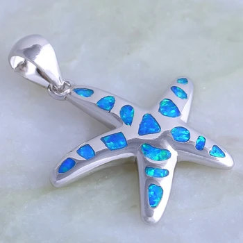Kadınlar için yeni bir Deyim Takı deniz yıldızı 925 gümüş Moda Takı Mavi Ateş Opal kolye P192