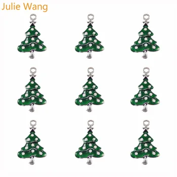 Julie Wang 10 ADET/lot Yeşil Renk Çinko Alaşım Noel Ağacı Kolye Takı Küpe Kolye El Sanatları DİY Hediyeler Bulmak Takılar