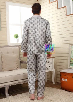 [BYSİFA] Gri Erkek İpek Pijama İki Gecelik set Gecelik Moda Modern Tarz Erkek Ev Giyim, Uyku Salonu Ekose Set-