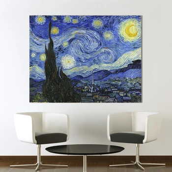 QKART Empresyonizm Van Gogh Yıldızlı Gece Kanvas Sanat Ofis Motel Ev Dekorasyonu Duvar Resimleri Oturma Odası İçin Baskılı