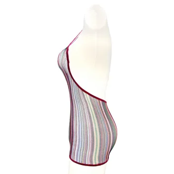 Yeni Stil Kadın Seksi iç Çamaşırı Seksi iç Çamaşırı Renkli Çizgili Dar Etek Erotik Kostümler Bayanlar Şeffaf W8027 Babydolls