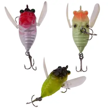 Akıllı 5cm/6.5 g Ağustosböceği Şeklinde Balıkçılık Lure Isca Yapay Sabit Yem Levrek Böcek Cezbeder Topwater Okyanus Balıkçılık Sinek 3 Renk Takımları