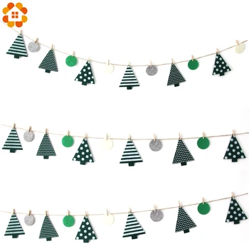 1Set Olmayan-dokuma Kumaş Afiş Noel Ağacı &Yuvarlak Bayraklar Orman Garland Bunting Afiş DİY Evde Noel Partisi Dekorasyon