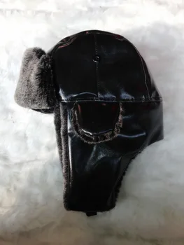 Kış Erkek Bombacı Şapkalar Earflap Caps PU Deri Rus çocuk Earflap Kar Cap Şapka Gorras skullies baş kulakları sıcak tutmak için Casquette